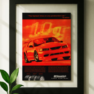 sn95 ford mustang original ad in floating frame on wall