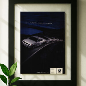 bmw e46 original ad in floating frame on wall