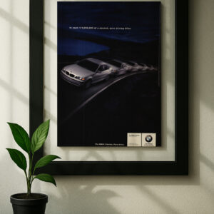 bmw e46 original ad in floating frame on wall
