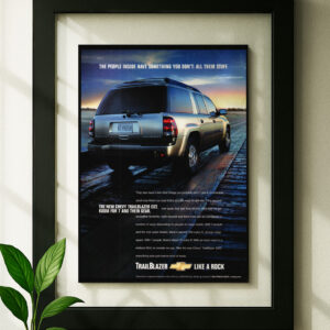 chevy trailblazer original ad in floating frame on wall