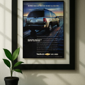 chevy trailblazer original ad in floating frame on wall