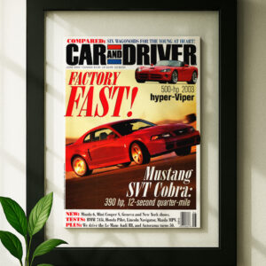 sn95 ford mustang original ad in floating frame on wall