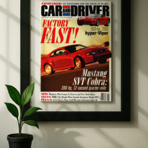 sn95 mustang original ad in floating frame on wall