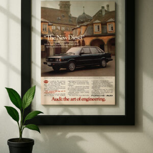 audi 4000 s framed original ad in black floating frame on wall