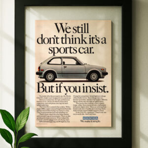 Honda Civic GL framed original ad in black floating frame on wall
