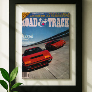 ferrari boxter lamborgini countach s framed original ad in black floating frame on wall