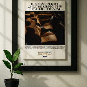 ford taurus sho framed original ad in black floating frame on wall