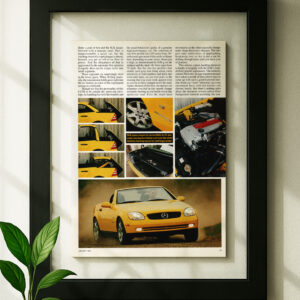 mercedes slk framed original ad in black floating frame on wall