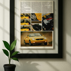 mercedes slk framed original ad in black floating frame on wall